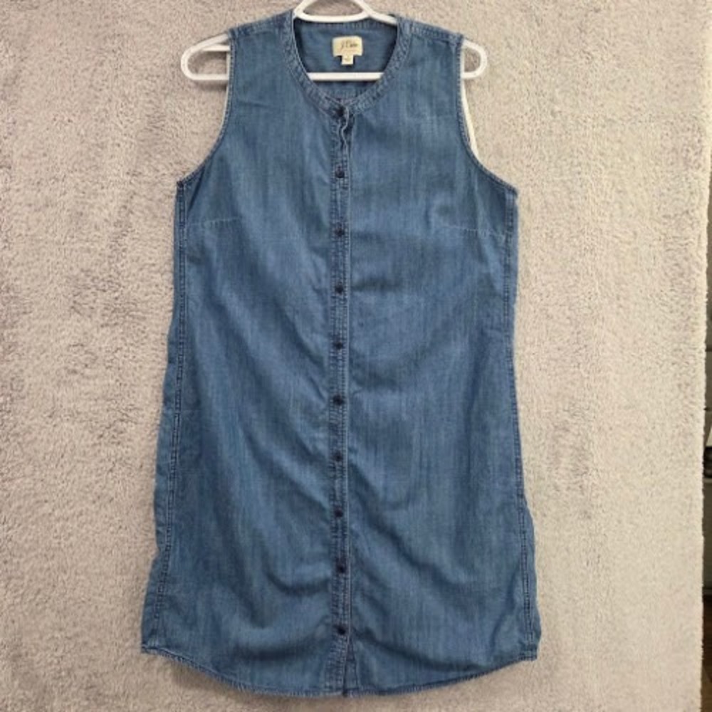 J.Crew Denim Button Up Dress Women's Large Blue Sleeveless Cotton Lyocell Shift